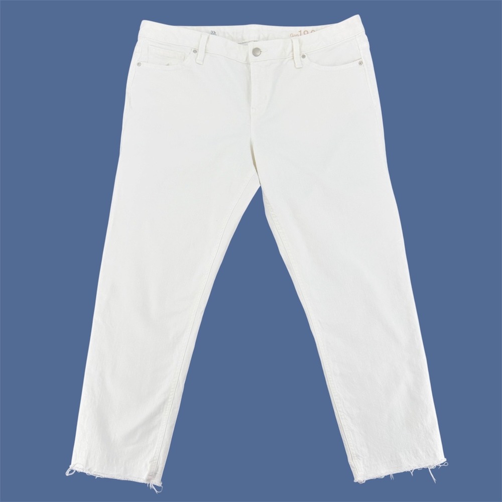 Gap 1969 Real Straight Jeans Women 33r White‎ Raw Hem Cotton Blend Excellent